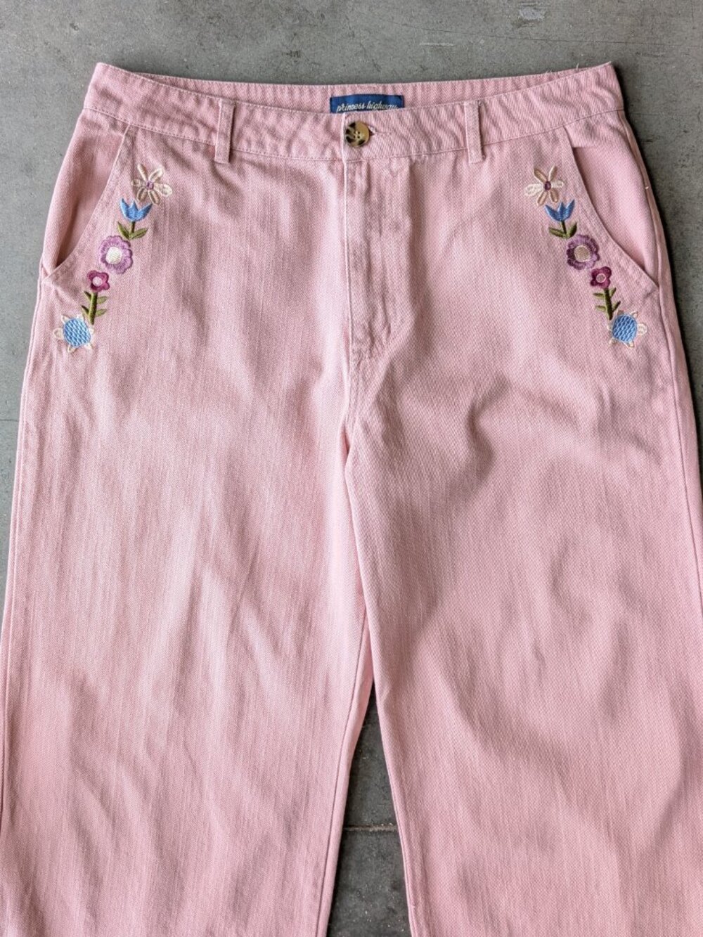 Modcloth x Princess Highway Chain of Wildflowers Embroidered Jeans Pink size 16 - Picture 3 of 9